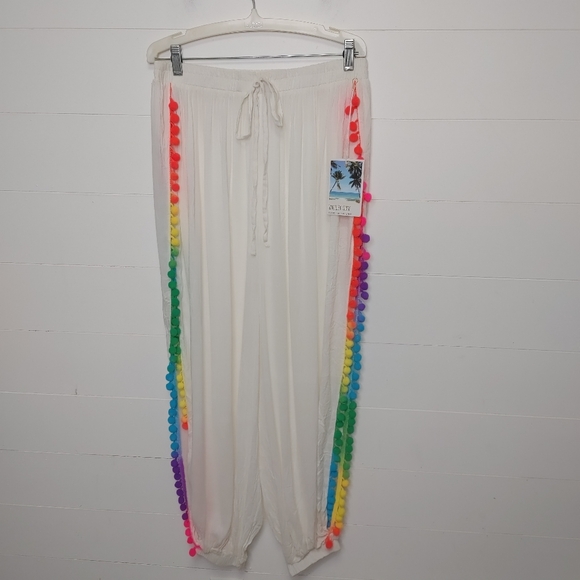 Violet Sky Other - Violet Sky rainbow pompom swim cover pants size M